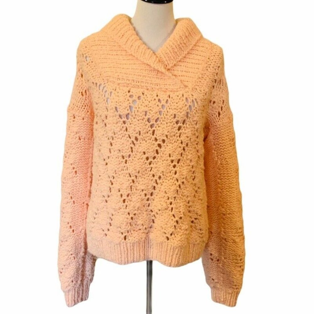 Pullover Sweater Womens Peach Long Sleeve Shawl M